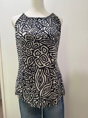 Banana Republic Navy Blue and White Printed Halter Camisole